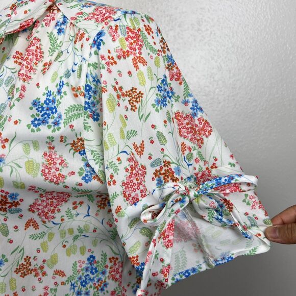 Vintage Just Oscar Blouse Women Large White Pink Floral All Over Print S/S Top - Picture 9 of 13